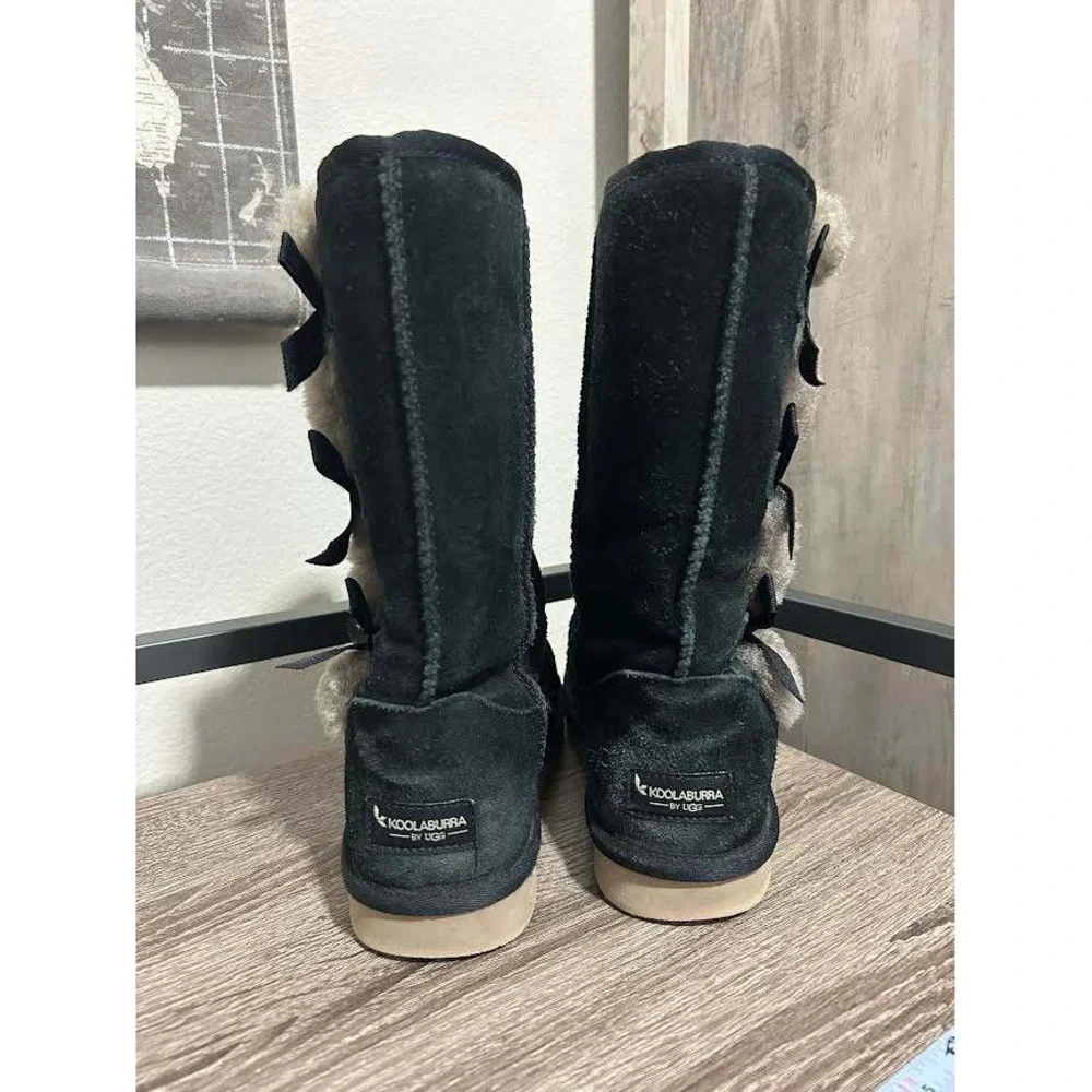 Koolaburra by UGG Victoria Tall Black Suede Bow Boots 1015875 Womens 7 *see wear
